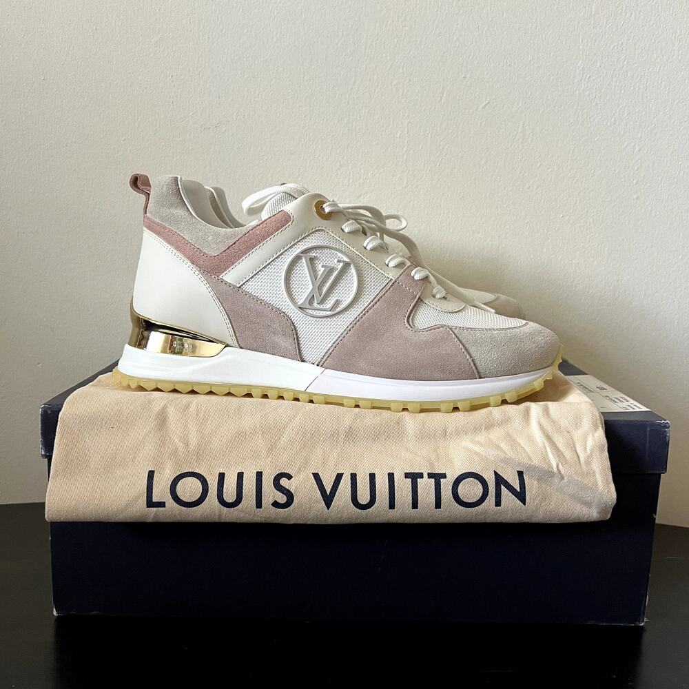 Louis Vuitton Run Away Sneakers Pink White Gold Suede Leather Size 39 MS0243